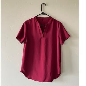Medium Red/Maroon V-Neck Short Sleeved Tunic Blouse